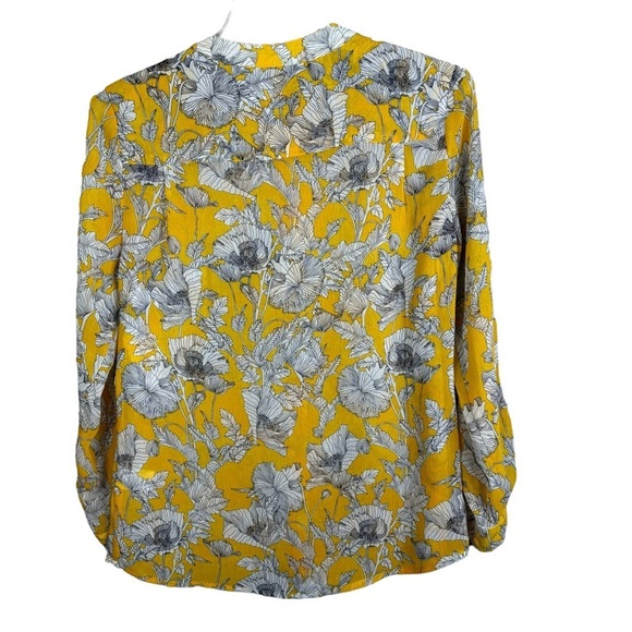 Liz Claiborne Gorgeous Spring Summer Yellow Floral Blouse Roll Tab Sleeves PSml - Picture 3 of 11